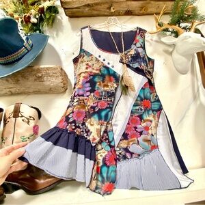 Artisan patchwork tunic/mini dress w farmhouse peasant prairie vibe